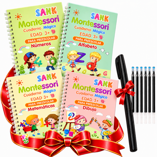 PequeGenio™ | 4 cuadernos mágicos reutilizables + bolígrafo y 5 recambios